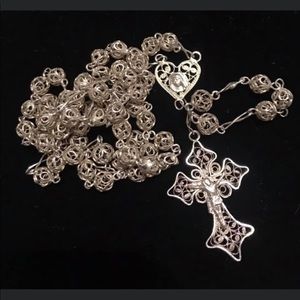Antique Spanish Handcrafted Silver Rosary